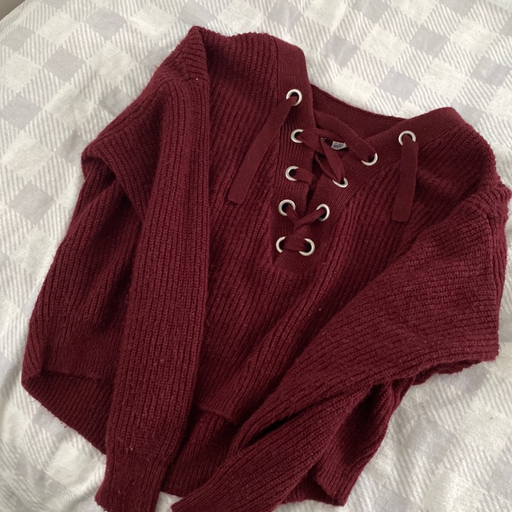 H&M Maroon Lace Up Sweater